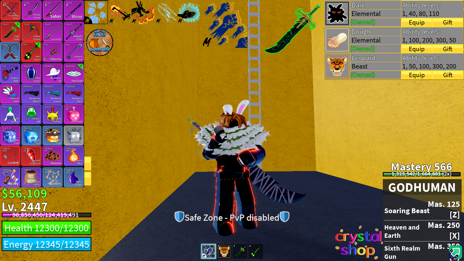 [Blox Fruits] Level 2447 | Permanent มืด+โมจิ+เสือ | | มนุษย์ V2 | โยรุ+มาส | GOD+โอเด้ง | ไอดีสะอาด